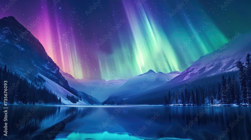 Dazzling hues dance in the night sky, a vivid display of Aurora Borealis, Ai Generated. Dazzling hues dance in the night sky, a vivid display of Aurora Borealis, Ai Generated.
