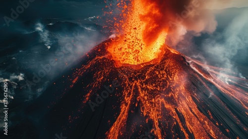 An active volcano unleashes a colossal eruption, a breathtaking display of nature's fury, Ai Generated.