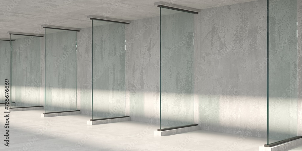 Empty loft living room interior design. Concrete and glass walls Empty loft living room interior design. Concrete and glass walls
