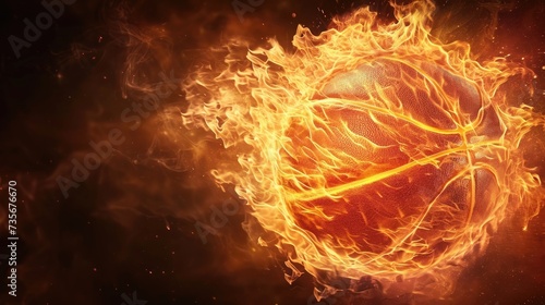 a glowing ball engulfed in orange flames. Intense illumination, Ai Generated.