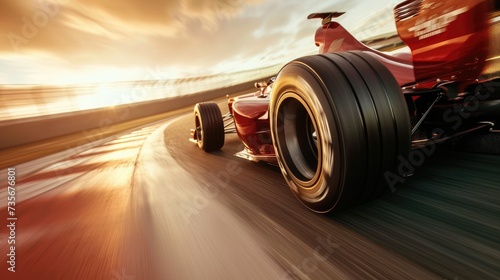 Racer speeds on a racing car, dominating the track with adrenaline-fueled intensity. Ai Generated. © Crazy Juke