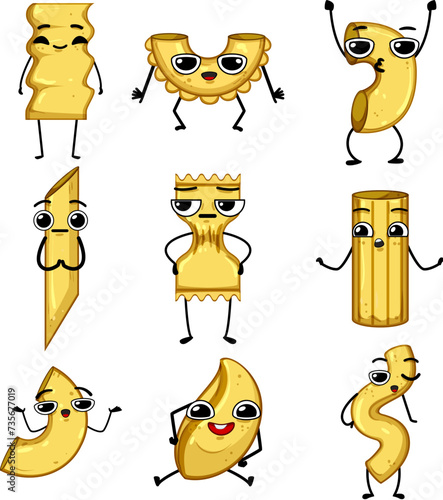 pasta character set cartoon vector illustration