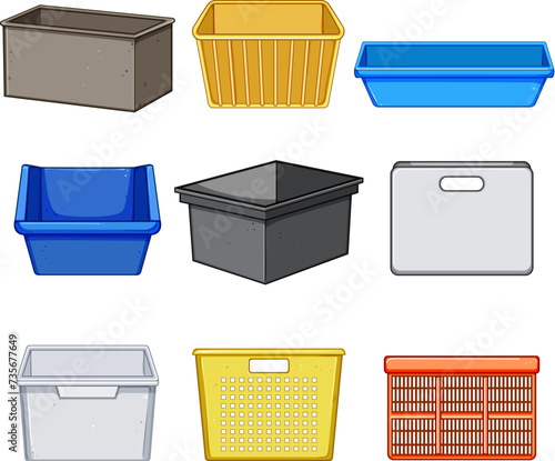plastic crate set cartoon vector illustration