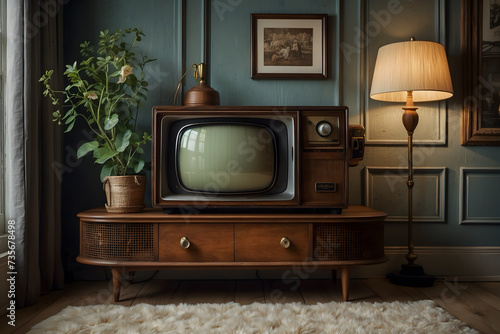 A vintage television in a retro room with nostalgic vibes