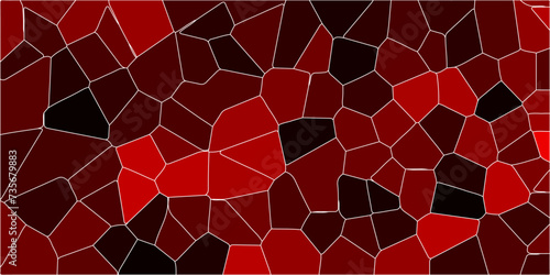 Abstract fiery red and black Broken Stained Glass Background with White lines . Walkway of natural broken slate stone.Hexagon shapes with unique decorative stone architecture Pattern