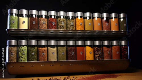 Remote controlled motorized spice racks for easy access, solid color background