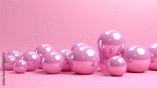 3D Illustration. Shiny balls with different size on pink color background. Abstract background concept