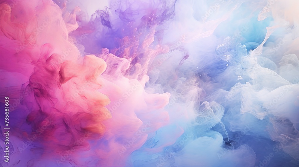 Abstract clouds. Luxurious beauty.  Inspired by the sky, as well as steam and smoke. Transparent creativity. Ink colors are amazingly bright, luminous, translucent, free-flowing.