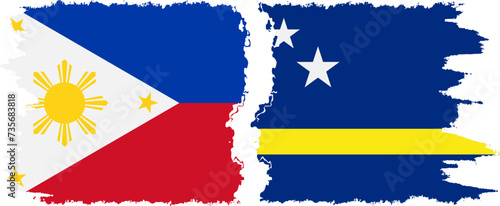Curacao and Philippines grunge flags connection vector