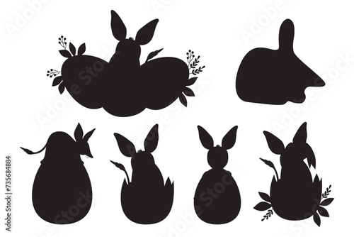 Collection silhouette drawing Australian animal bilby with Easter eggs. Isolated black  hand drawing for festive paschal design and decor. Vector illustration. photo