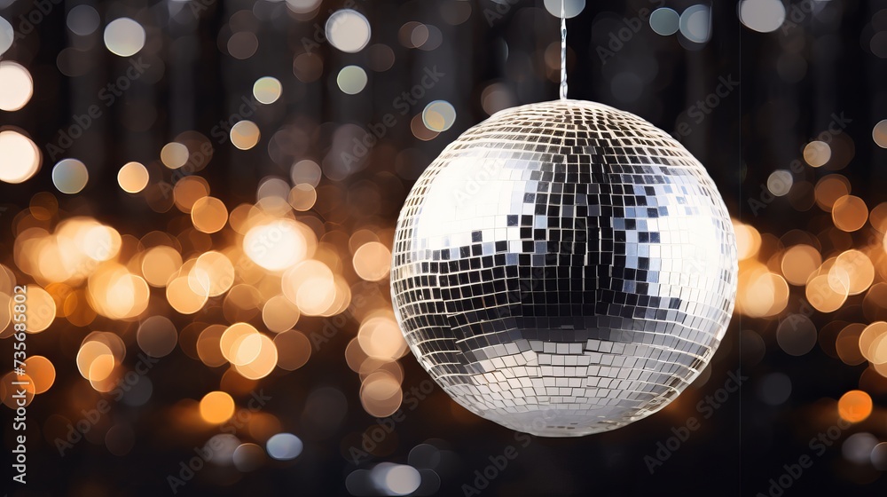 Obraz premium Mirror Ball Disco Lights Club Dance Party Glitter Background