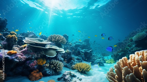 Ocean coral reef underwater. Sea world under water background photo
