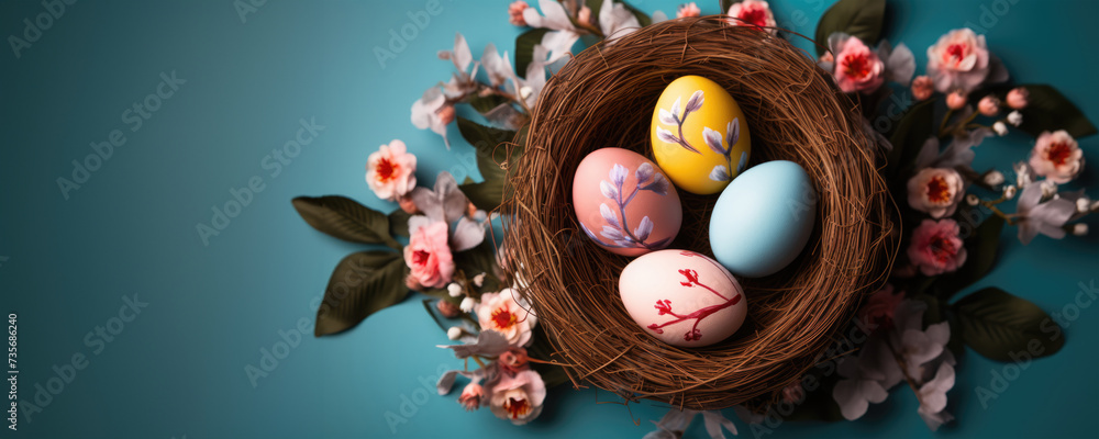 Easter Eggs in a decorated basket
