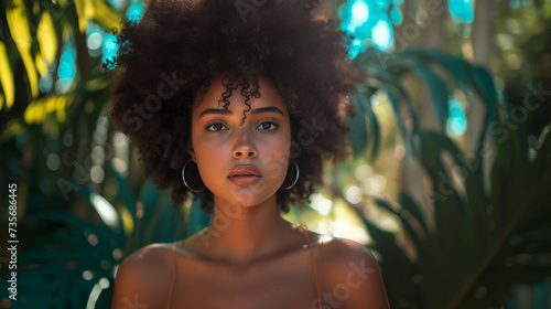 portrait of beautiful woman with curly hair and earrings