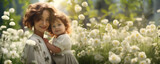A Mother and Daughter's Special Moment in a Flower-Filled Field, Fictional Character Created By Generated AI.