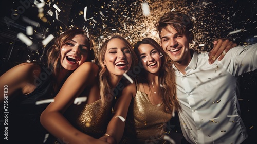 Two beautiful young couples having fun at New Year's Eve Party