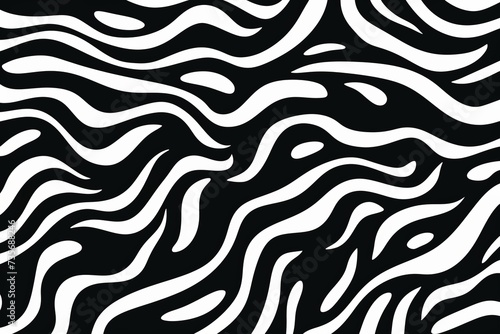 Wavy and swirled brush strokes vector seamless pattern. Bold curved lines and squiggles ornament. Seamless horizontal banner with doodle bold lines. Black and white wallpaper