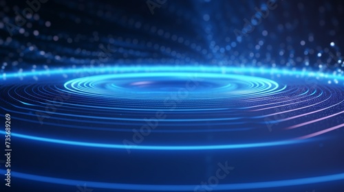 Abstract digital wave. Blue circular shape on the background. Futuristic point wave. Big data. 3D rendering