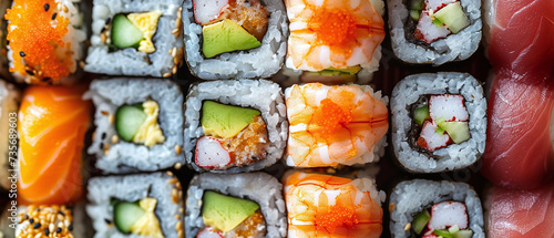 Assorted Sushi Rolls Top View Colorful Arrangement