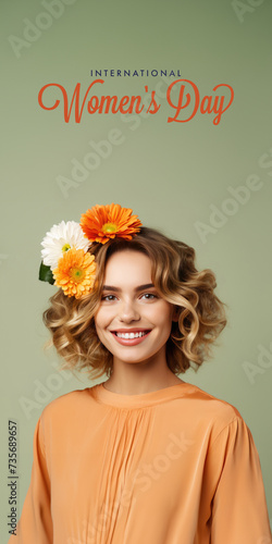 Stunning Orange Haired Beauty Wearing a Flower Crown, Fictional Character Created By Generated AI. photo