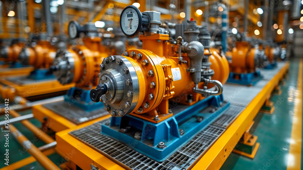 An industrial engine centrifugal electric pump with asynchronous electric motor on an oil refinery plant
