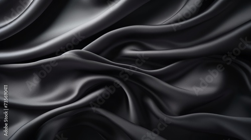 Black gray satin dark fabric texture luxurious shiny that is abstract silk cloth background with patterns soft waves blur beautiful