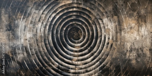 Vintage  charcoal painting circular style, with delicate hues blending in circular formations. photo