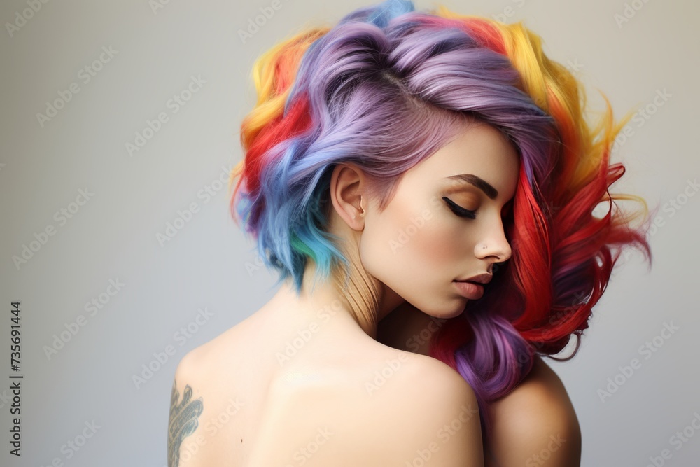 Women Lgbt couple lover hugging happiness Colorful hair tattoo girl 