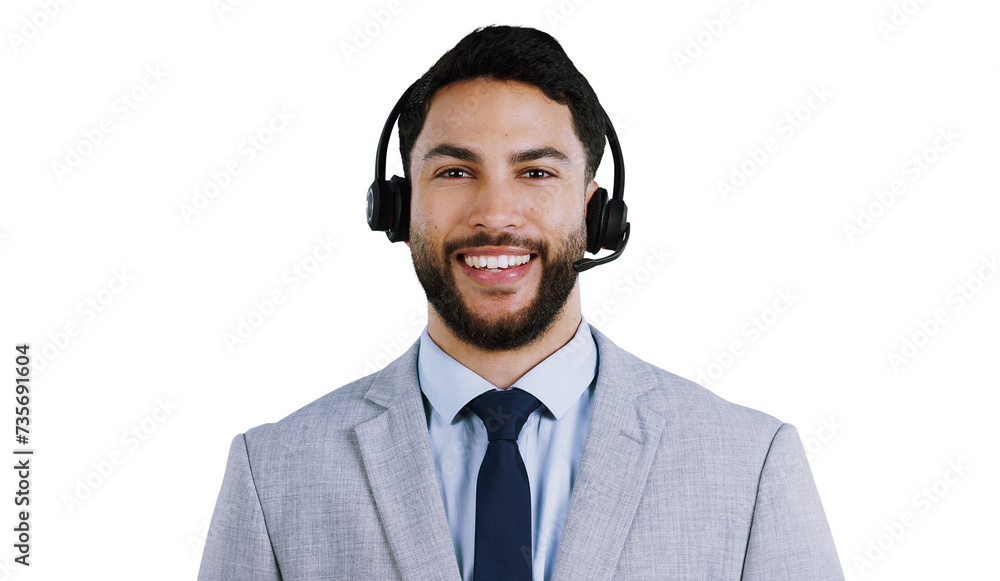 Call center, portrait or happy man consulting for contact us, faq or crm on isolated, transparent or png background. Telemarketing, face or lead generation consultant with friendly help or load guide Call center, portrait or happy man consulting for contact us, faq or crm on isolated, transparent or png background. Telemarketing, face or lead generation consultant with friendly help or load guide