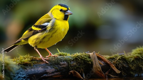 Eurasian siskin sitting on the branch. Carduelis spinus. song bird in the nature habitat. wildlife scene from nature. Winter scene with song bird photo