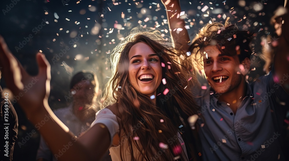 Portrait of happy friends dancing at party Portrait of happy friends dancing at party
