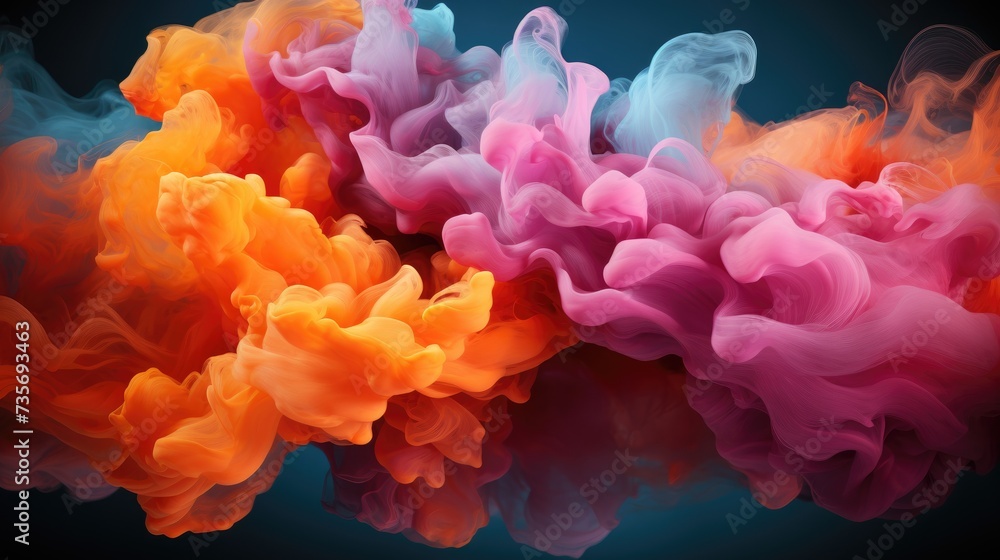 Colorful Abstract Smoke Waves Floating on Dark Background