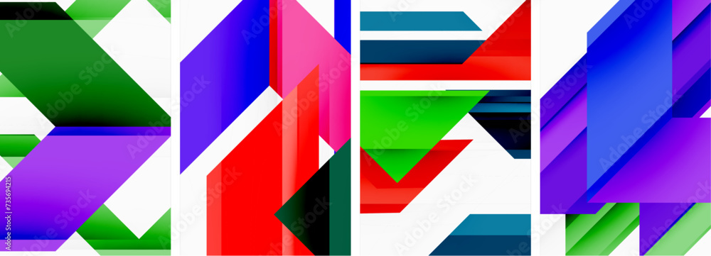 Bright colorful geometric abstract poster background set Bright colorful geometric abstract poster background set