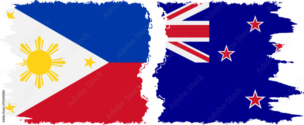New Zealand and Philippines grunge flags connection vector New Zealand and Philippines grunge flags connection vector