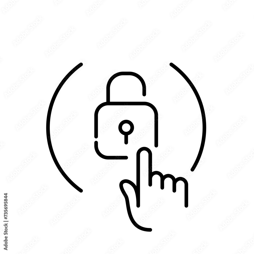 Opening lock with fingerprint. Pixel perfect icon Opening lock with fingerprint. Pixel perfect icon