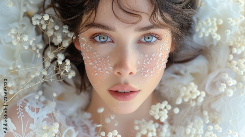 Beautiful Woman inspired by the Holy White Pagan Mormon Dress Fashion Style - Shes like an Cute Holy Graceful Goddess - Amazing Nature Girl Background Wallpaper created with Generative AI Technology