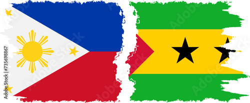 Sao Tome and Principe and Philippines grunge flags connection vector