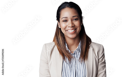 Professional, realtor and happy portrait of woman and agent isolated, transparent or png background. Real estate, consultant and entrepreneur with confidence, pride and working in development