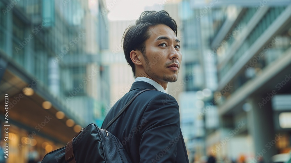 Confident Businessman with a Leather Bag in the City Confident Businessman with a Leather Bag in the City