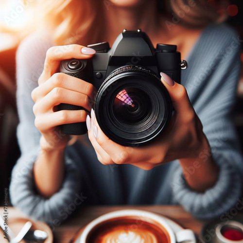 Cropped image of a female photographer holding a camera in her hands