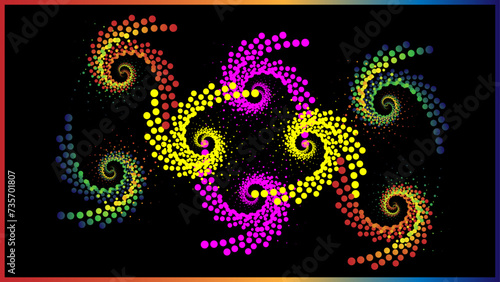 Titel: The vector dotted spiral vortex graphic is a visually interesting and complex image. The use of color, movement, and text all contribute to its overall effect.