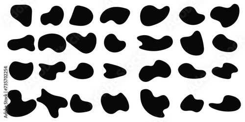 Blob shape organic set. Black cube drops simple shapes. Pebble, inkblot, drops and stone silhouettes. Different drops in modern style.