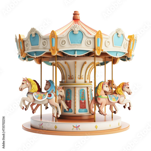  3d cartoon Carousel with Horses 