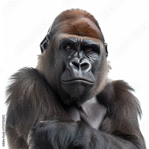 Gorilla portrait isolated on white