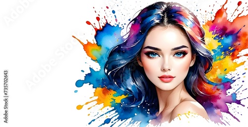 An illustration of beautiful woman with watercolor splash theme representing Women s day