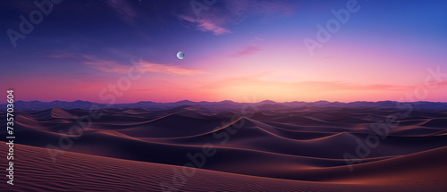 Crescent moon with beautiful sunset backgroundLight in dark sky. Ramadan kareem background photo