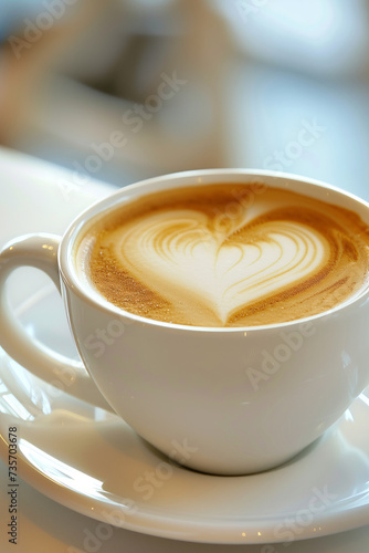 Close-up of a coffee with heart shaped latte art on it
