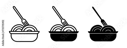 Italian Meal Line Icon. Gourmet Pasta Icon in Black and White Color. photo
