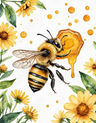  Adorable Bee and Honey Watercolor Clip Art