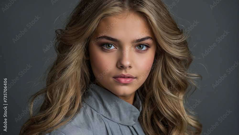 Naklejka premium An 18-year-old princess with beautiful red hair, pale skin, and gray eyes. generative AI
